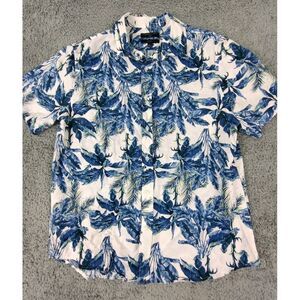 Banana Republic Shirt Men's L Linen Blend Tropical Short Sleeve Button Up